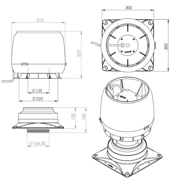 Вентилятор воздуховода E220S 0-800м3/ч + основание красный